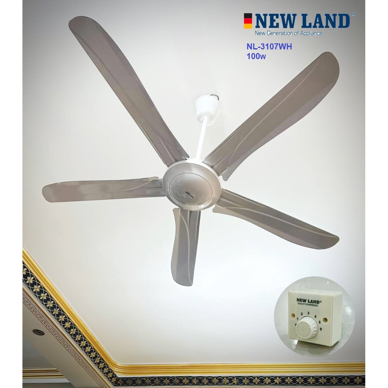 پنکه سقفی پنج پرسفید Newland مدل NL3107WH